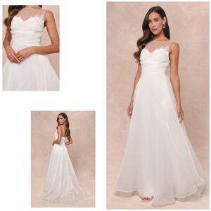 Lulus Yours for Eternity Wedding Dress Women's M White Organza Embroidered NWT